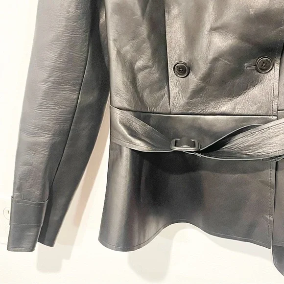 Ralph Lauren‎ Size 2 Black Label Soft Lamb Leather Belted Short Trench Coat - Picture 2 of 8